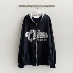 レタリングバイカラーフードダブルジップアップパーカー