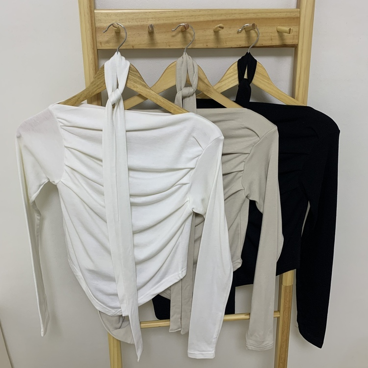 【SET】ドレープオフショルダー長袖Tシャツ＋チョーカー