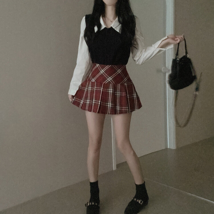 チェックプリーツパンツインミニスカート｜ミニスカート｜韓国