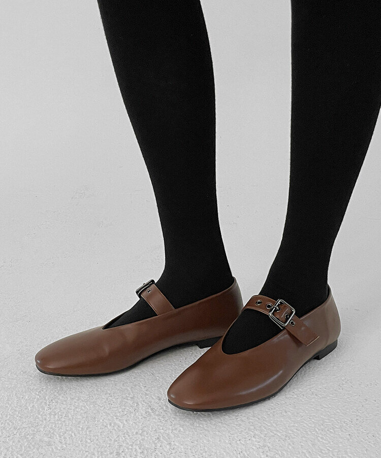 メリージェーンバックルフラットシューズ BROWN