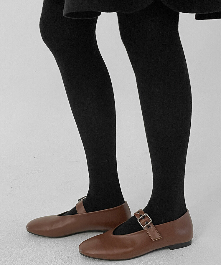 メリージェーンバックルフラットシューズ BROWN