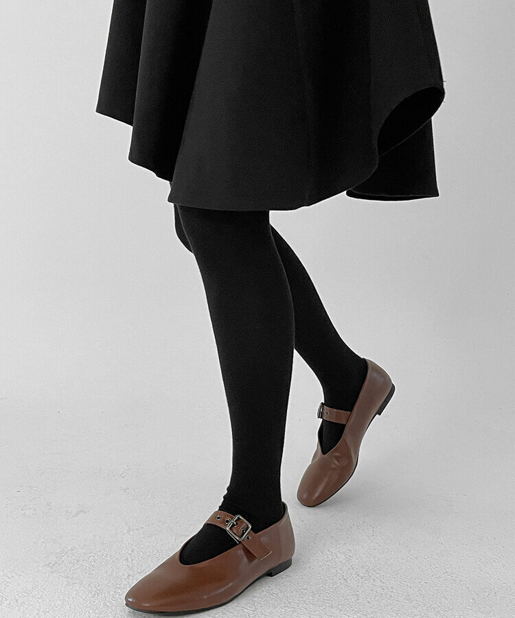 メリージェーンバックルフラットシューズ BROWN