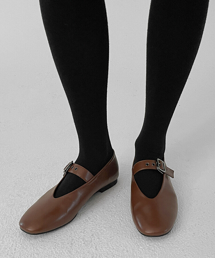 メリージェーンバックルフラットシューズ BROWN
