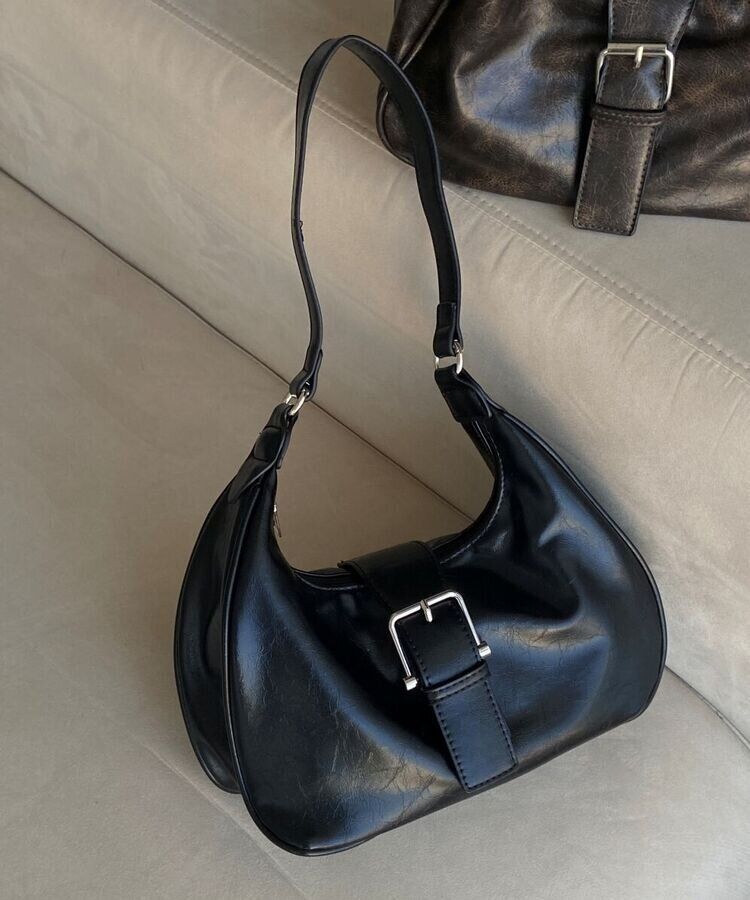 レザーバックルミニラウンドショルダーバッグ BLACK