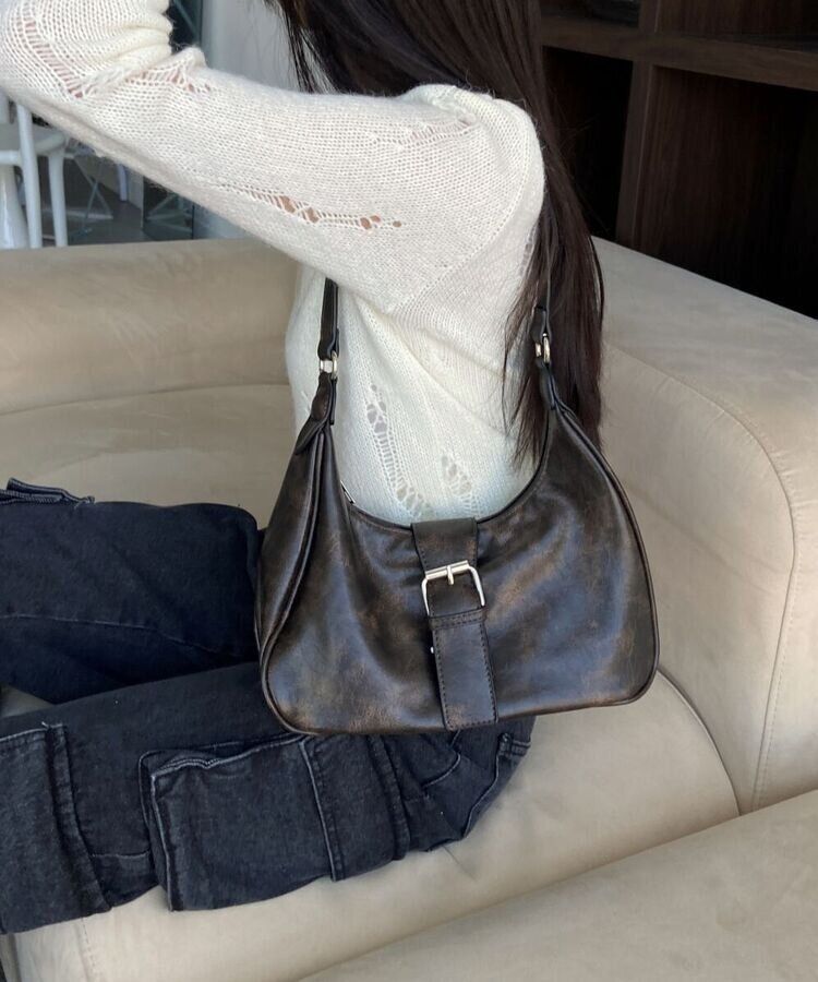 レザーバックルミニラウンドショルダーバッグ BROWN