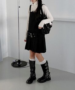 ユニークバックルベルト厚底ロングブーツ｜ブーツ｜韓国ファッション