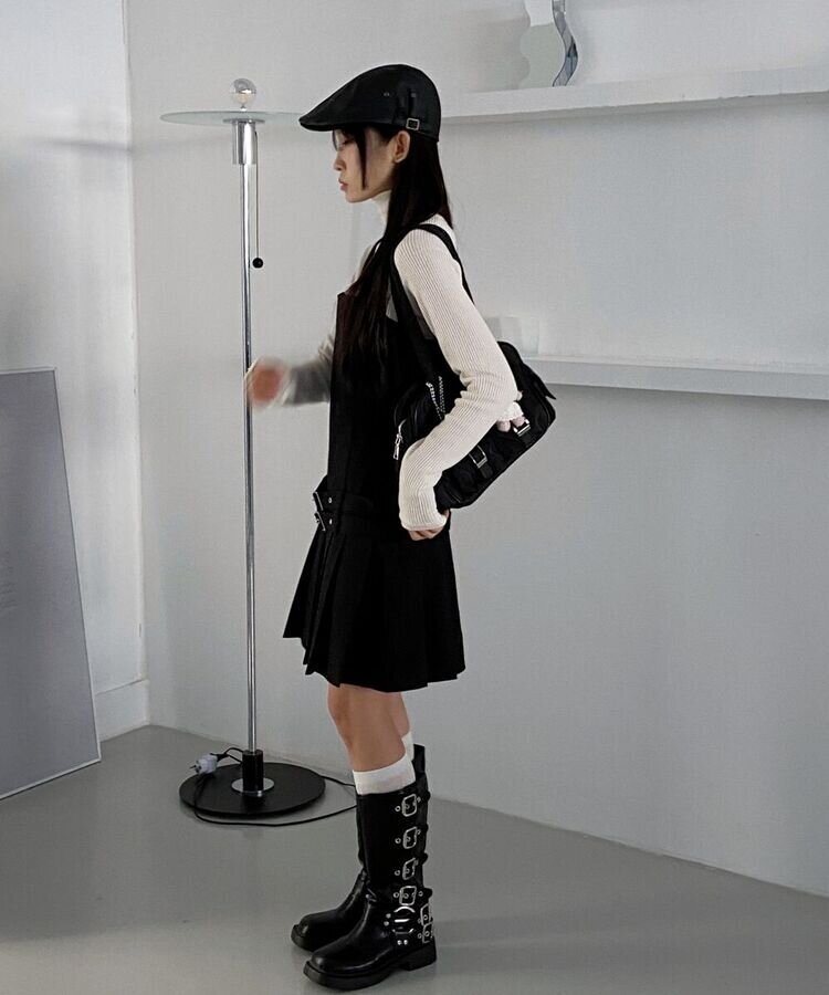 ローライズダブルベルトプリーツミディビスチェワンピース｜ミニ