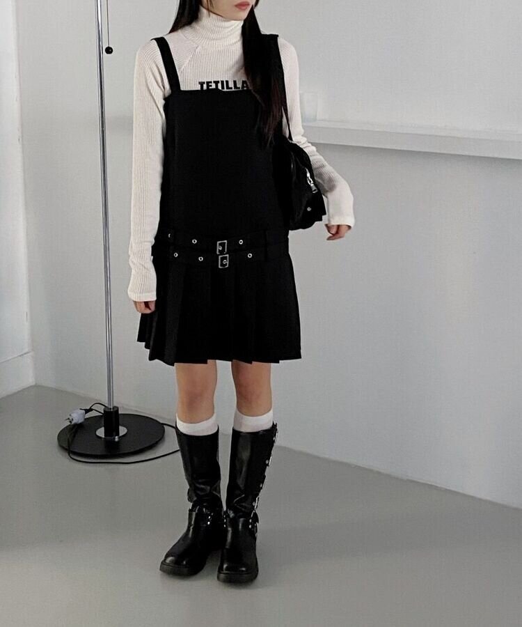 ローライズダブルベルトプリーツミディビスチェワンピース｜ミニ