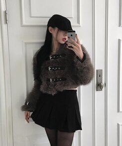 バックルクロップフェイクファージャケット｜ジャケット｜韓国