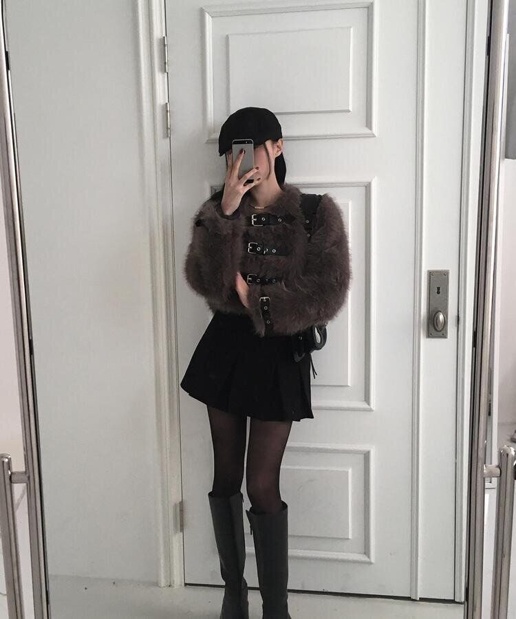 バックルクロップフェイクファージャケット｜ジャケット｜韓国