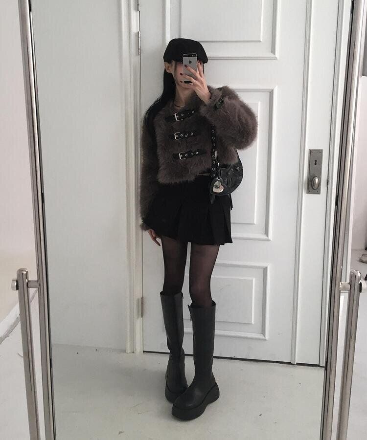 バックルクロップフェイクファージャケット｜ジャケット｜韓国