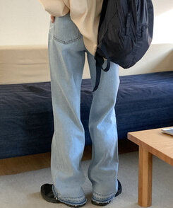 フリンジデザイン ライトブルーデニムパンツ ストレートライトブルーデニムパンツ｜デニム｜韓国ファッション通販 SONA