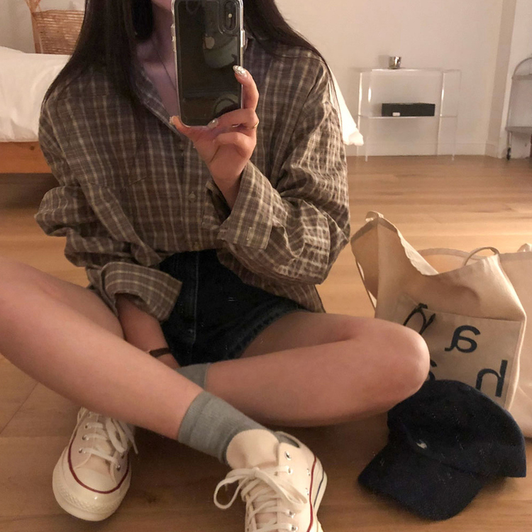 オーバーフィットポケットチェックシャツ BROWN