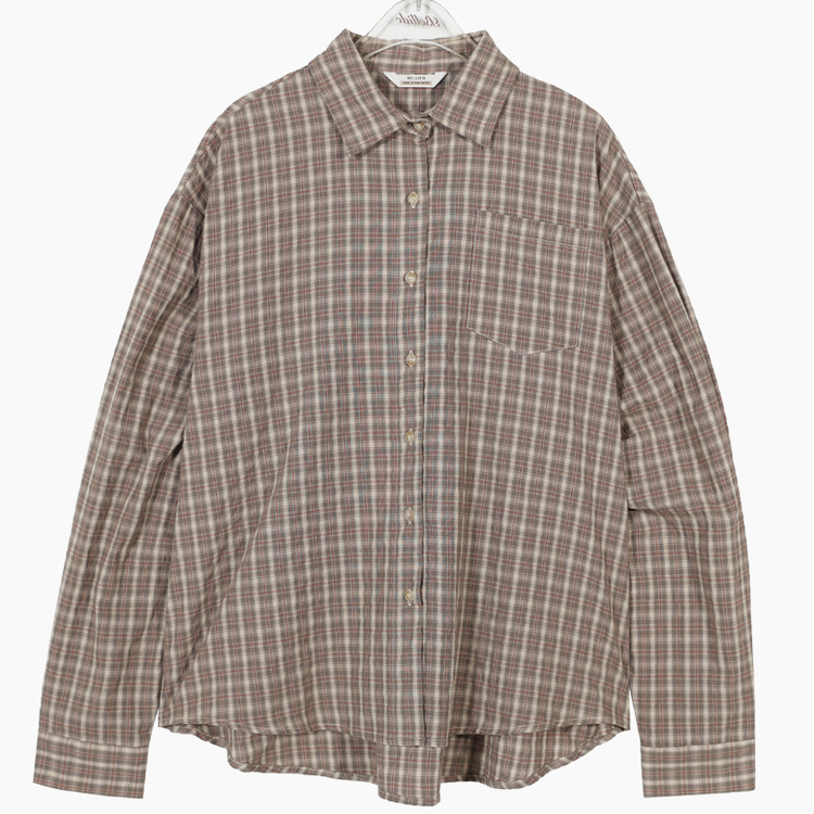 オーバーフィットポケットチェックシャツ