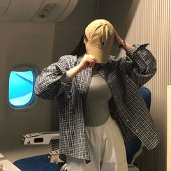 オーバーフィットポケットチェックシャツ BLUE