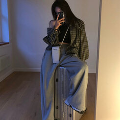 オーバーフィットポケットチェックシャツ BLACK