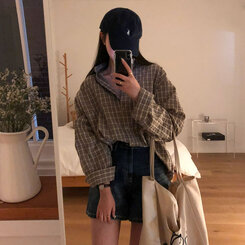 オーバーフィットポケットチェックシャツ BROWN