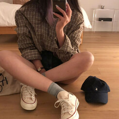 オーバーフィットポケットチェックシャツ BROWN