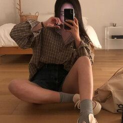 オーバーフィットポケットチェックシャツ BROWN