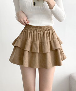 コーデュロイプリーツティアードミニスカート DARK BEIGE