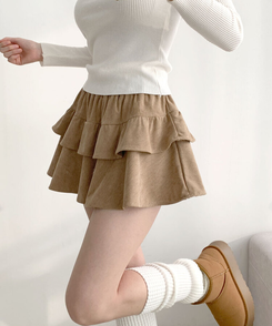 コーデュロイプリーツティアードミニスカート DARK BEIGE