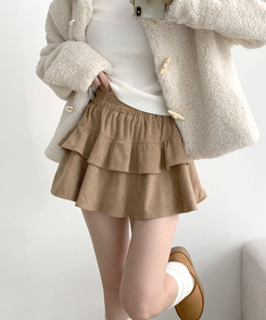 コーデュロイプリーツティアードミニスカート DARK BEIGE