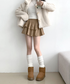 コーデュロイプリーツティアードミニスカート DARK BEIGE