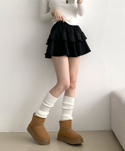 コーデュロイプリーツティアードミニスカート BLACK