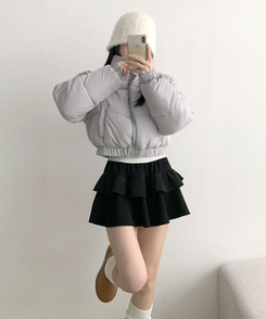 コーデュロイプリーツティアードミニスカート BLACK