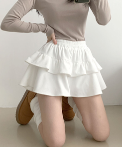 コーデュロイプリーツティアードミニスカート WHITE