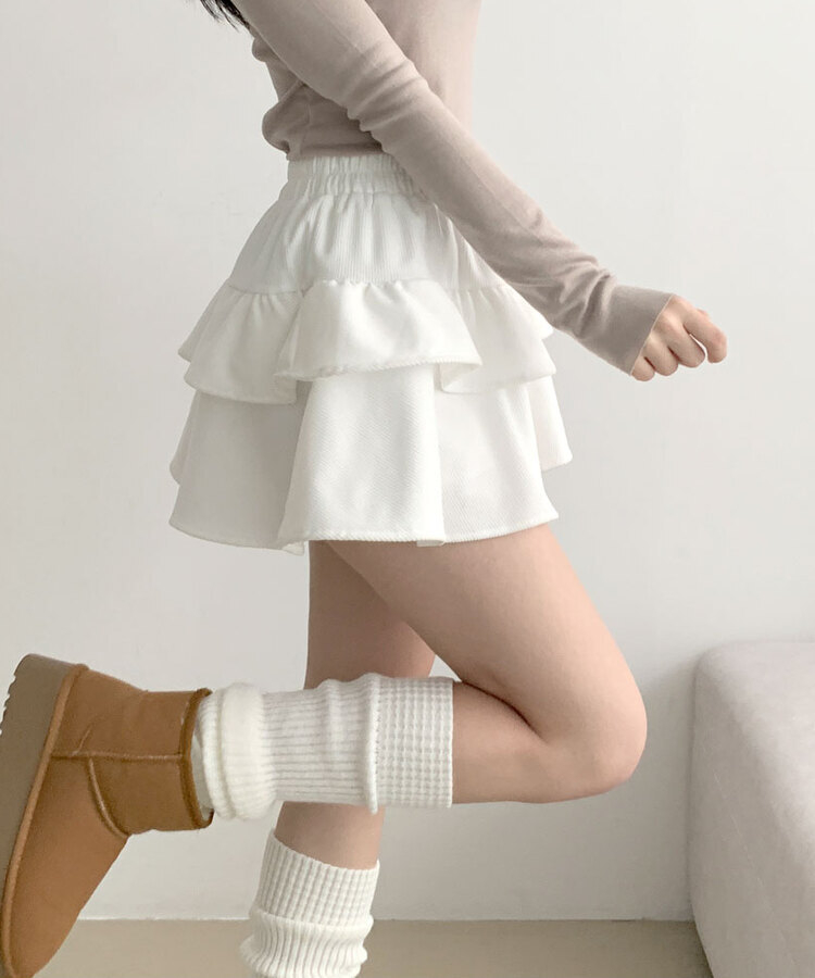 コーデュロイプリーツティアードミニスカート WHITE