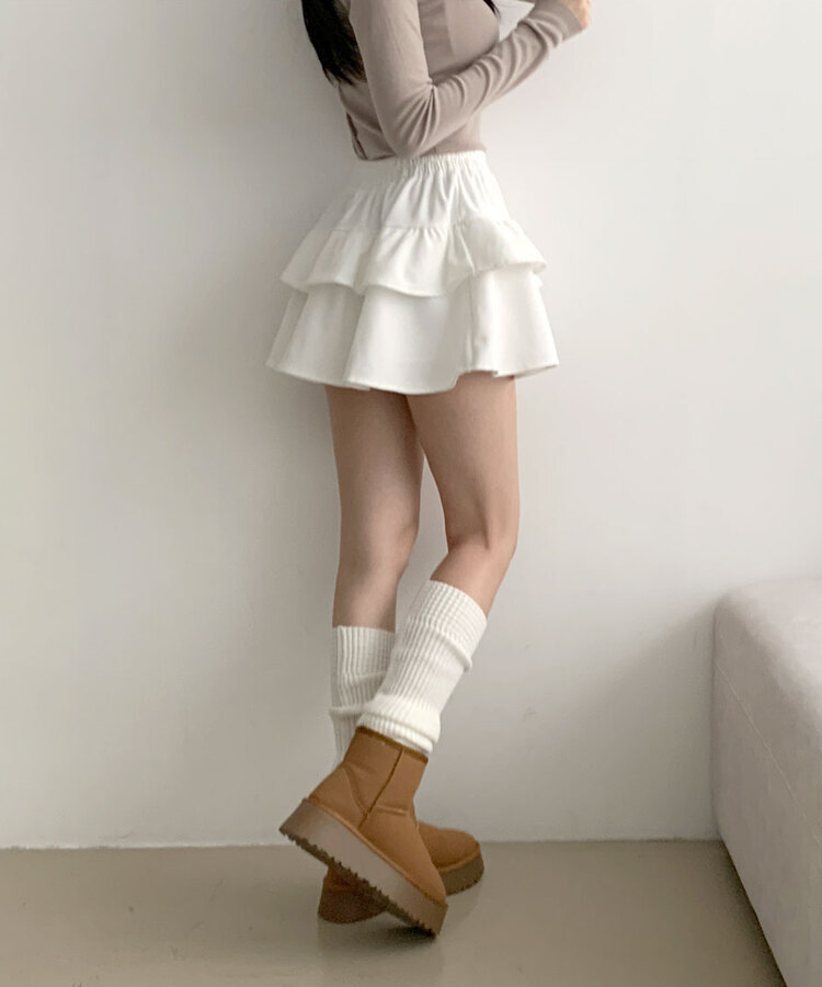 コーデュロイプリーツティアードミニスカート WHITE