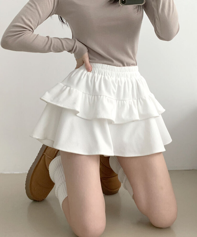 コーデュロイプリーツティアードミニスカート WHITE