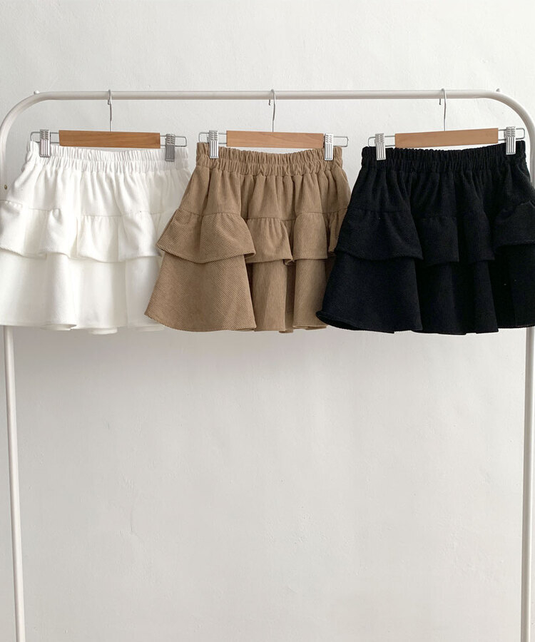 コーデュロイプリーツティアードミニスカート