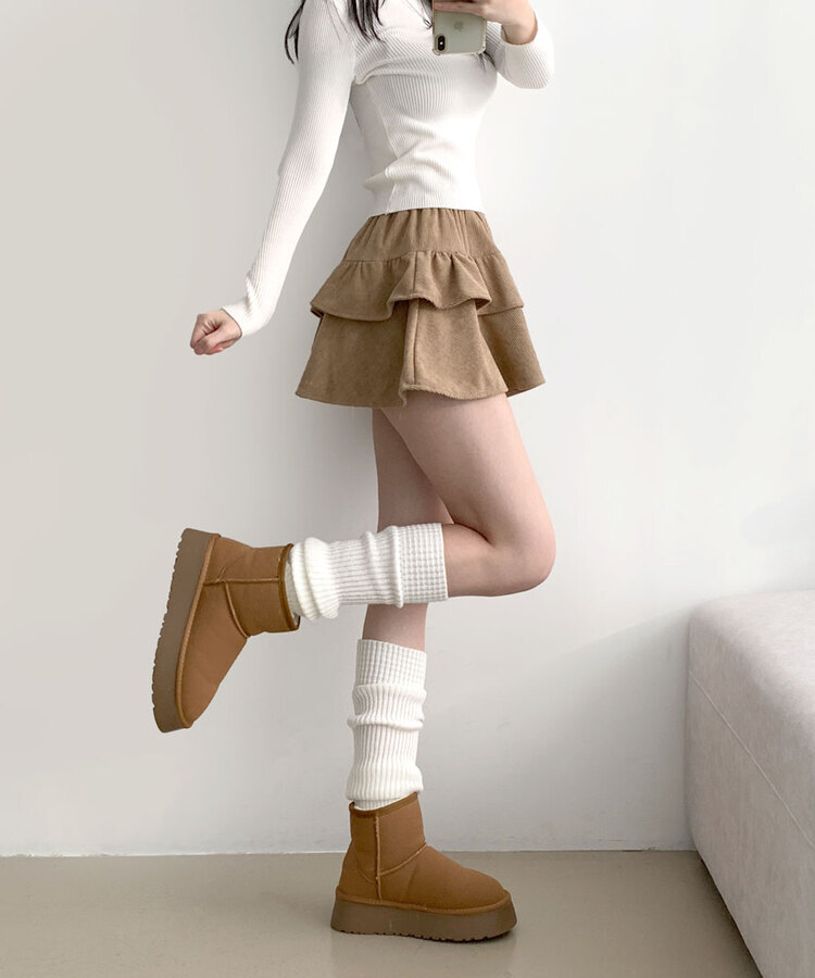 コーデュロイプリーツティアードミニスカート DARK BEIGE