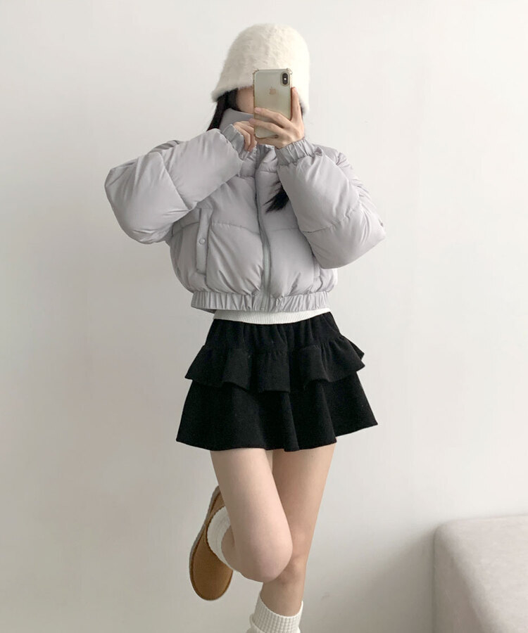 コーデュロイプリーツティアードミニスカート BLACK