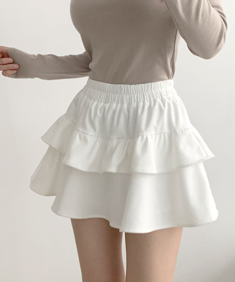 コーデュロイプリーツティアードミニスカート WHITE