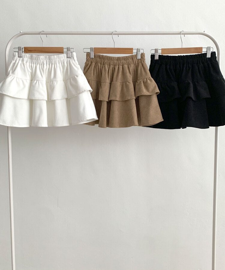 コーデュロイプリーツティアードミニスカート