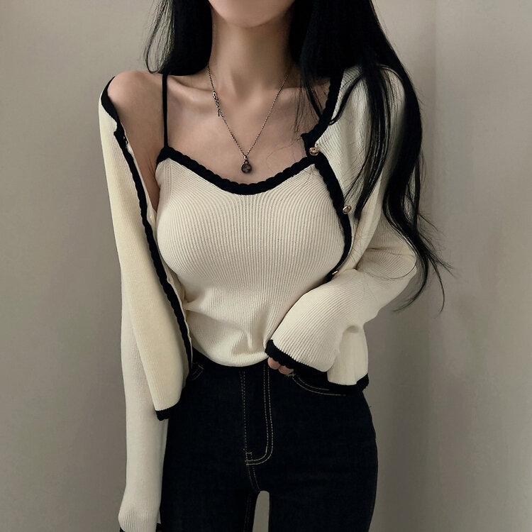 【SET着用可能】クロップキャミソール＋カーディガン IVORY