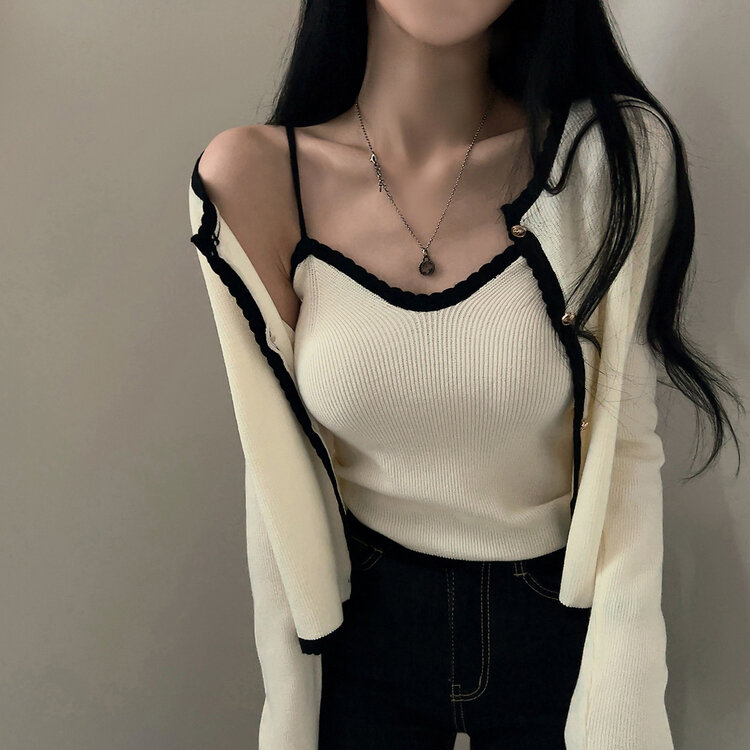 【SET着用可能】クロップキャミソール＋カーディガン IVORY