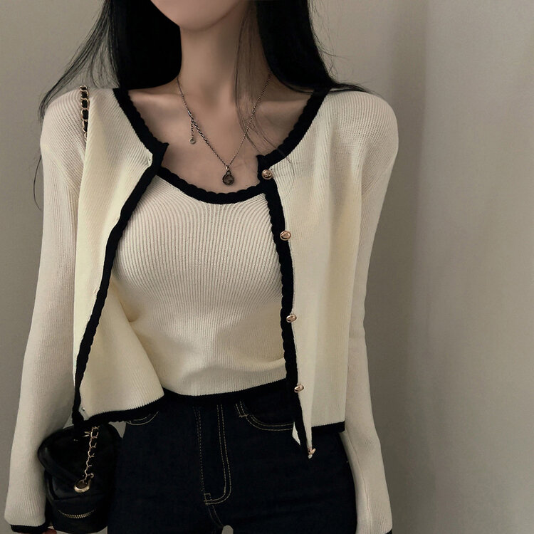 【SET着用可能】クロップキャミソール＋カーディガン IVORY