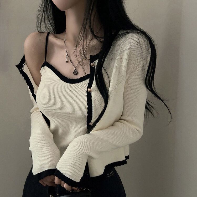 【SET着用可能】クロップキャミソール＋カーディガン IVORY