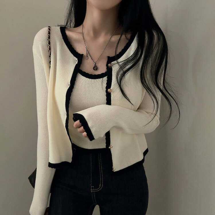 【SET着用可能】クロップキャミソール＋カーディガン IVORY