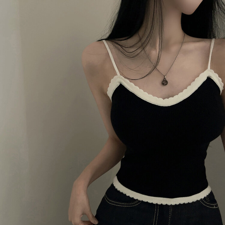 【SET着用可能】クロップキャミソール＋カーディガン BLACK