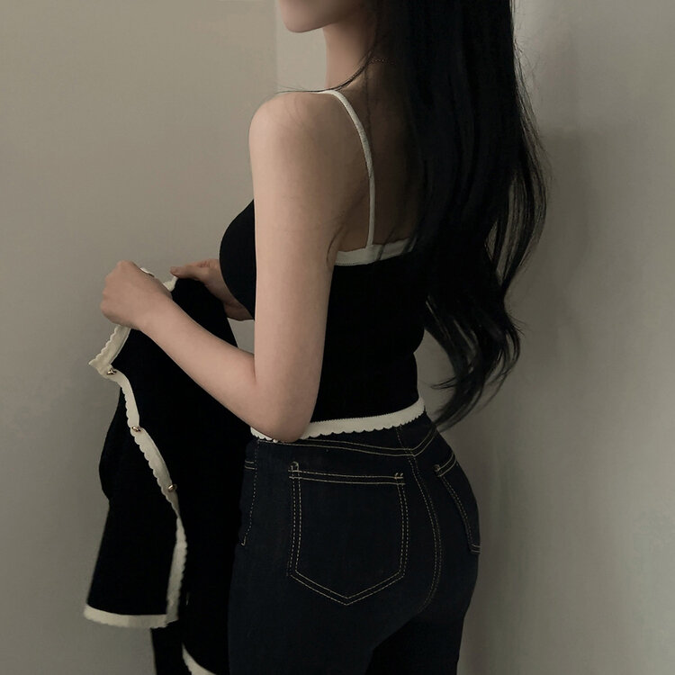 【SET着用可能】クロップキャミソール＋カーディガン BLACK