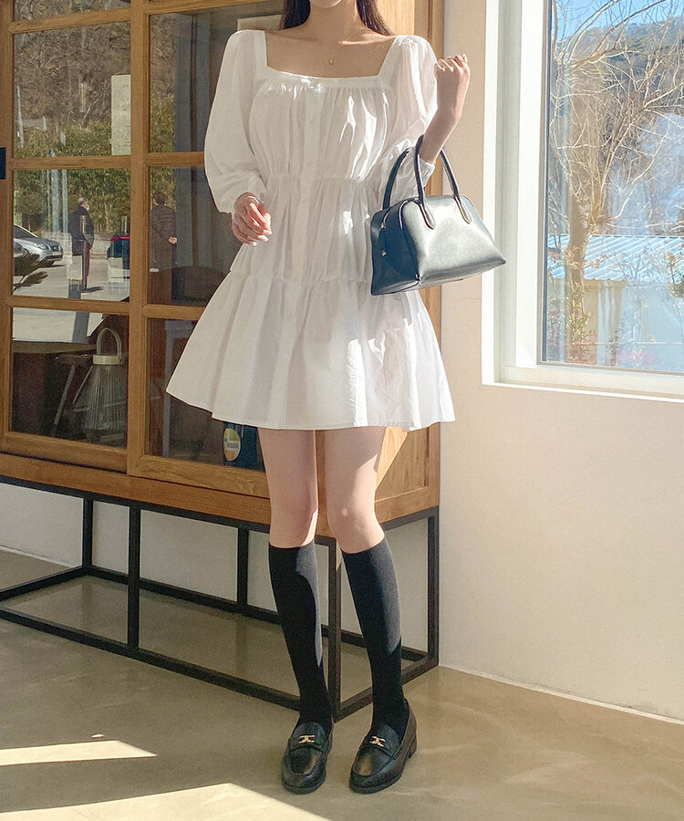 ナチュラルガーリーティアードコットンミニワンピース｜ミニワンピース