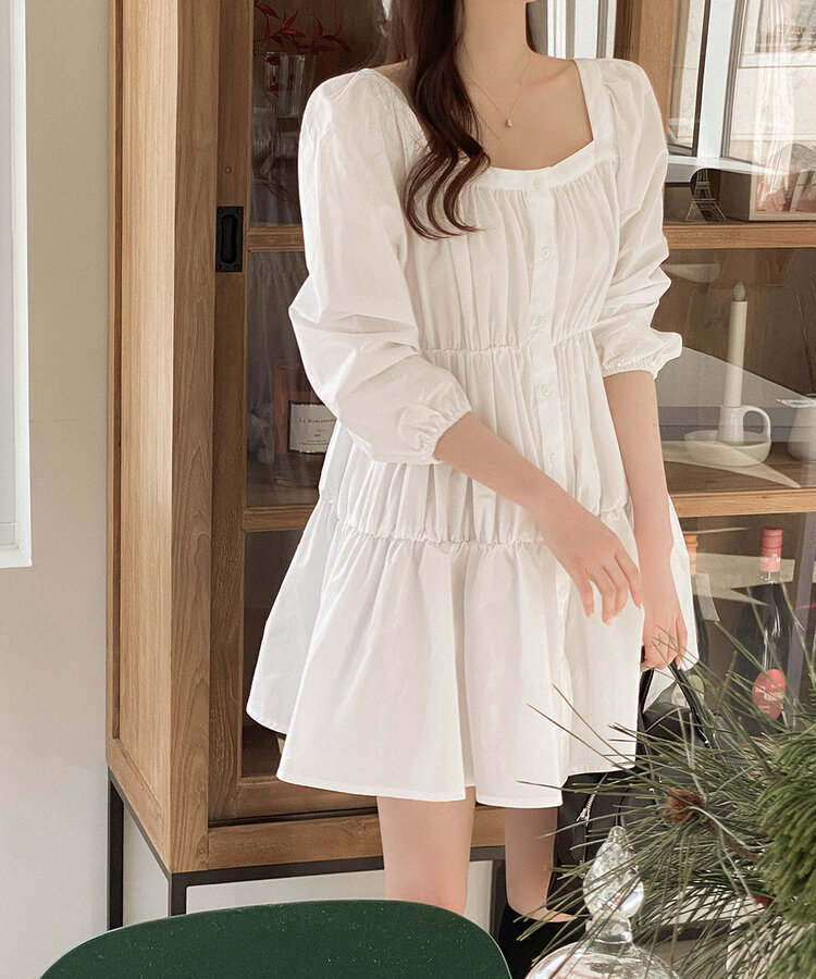 ナチュラルガーリーティアードコットンミニワンピース｜ミニワンピース