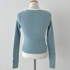 디테일 완성 일체형 리셋 레이어드 배색 버클 언발 트임 일체형 골지 크롭 니트 가디건