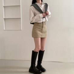 【SHORT/BASIC 丈別】デイリーコットンミニスカート5色 BEIGE