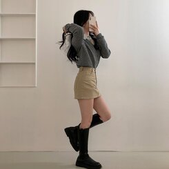 【SHORT/BASIC 丈別】デイリーコットンミニスカート5色 BEIGE